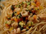 Recette Spaghetti aux petits légumes et crevettes