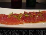 Recette Carpaccio de thon rouge au poivre rose et vinaigre balsamique